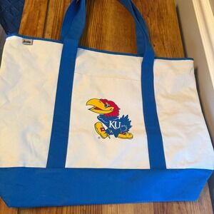 Desden Kansas Jayhawks KU Canvas Tote Bag Blue White Game Day Bag with Feet